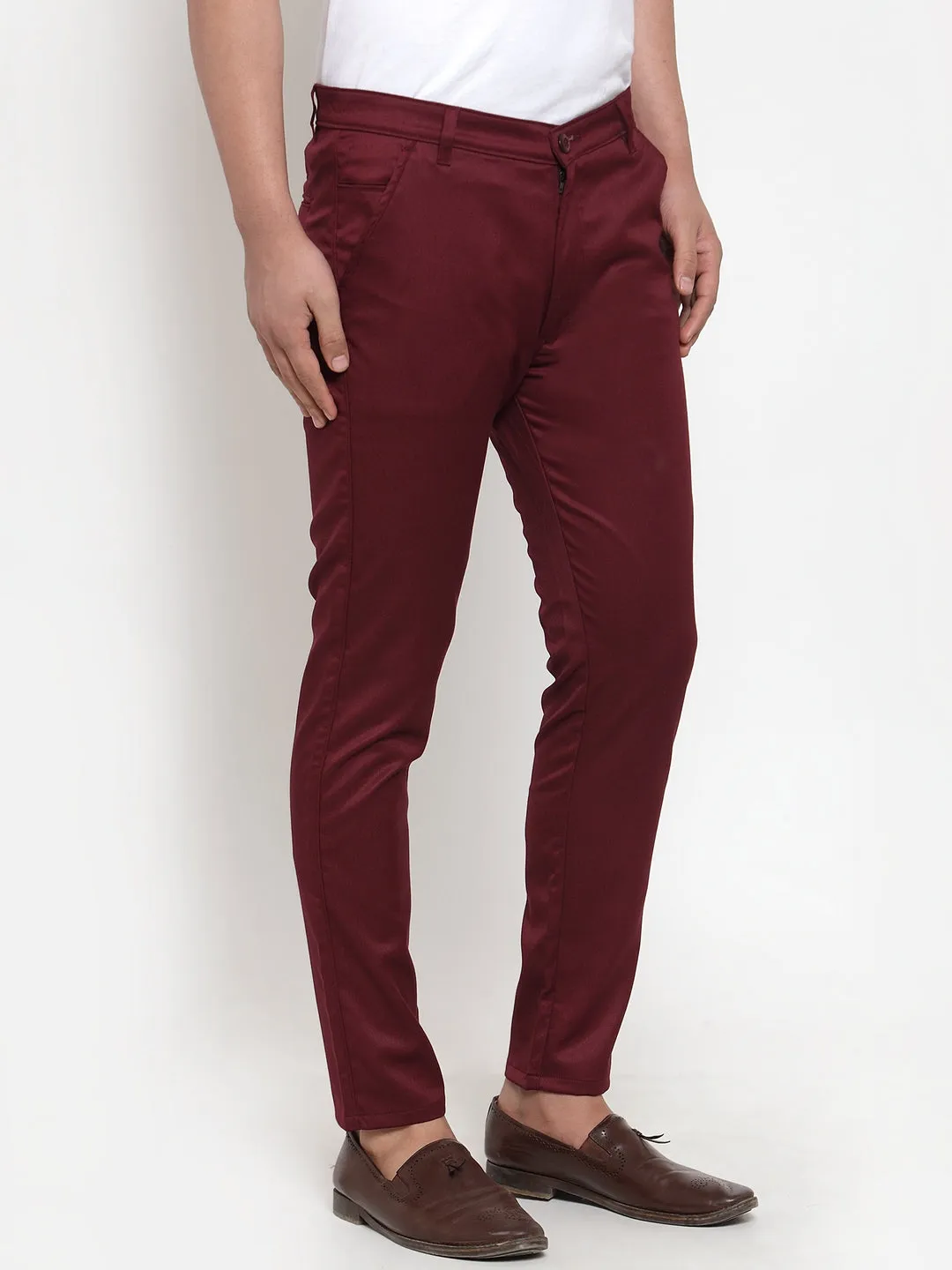 Men's Maroon Solid Formal Trousers ( FGP 253Maroon ) - Jainish