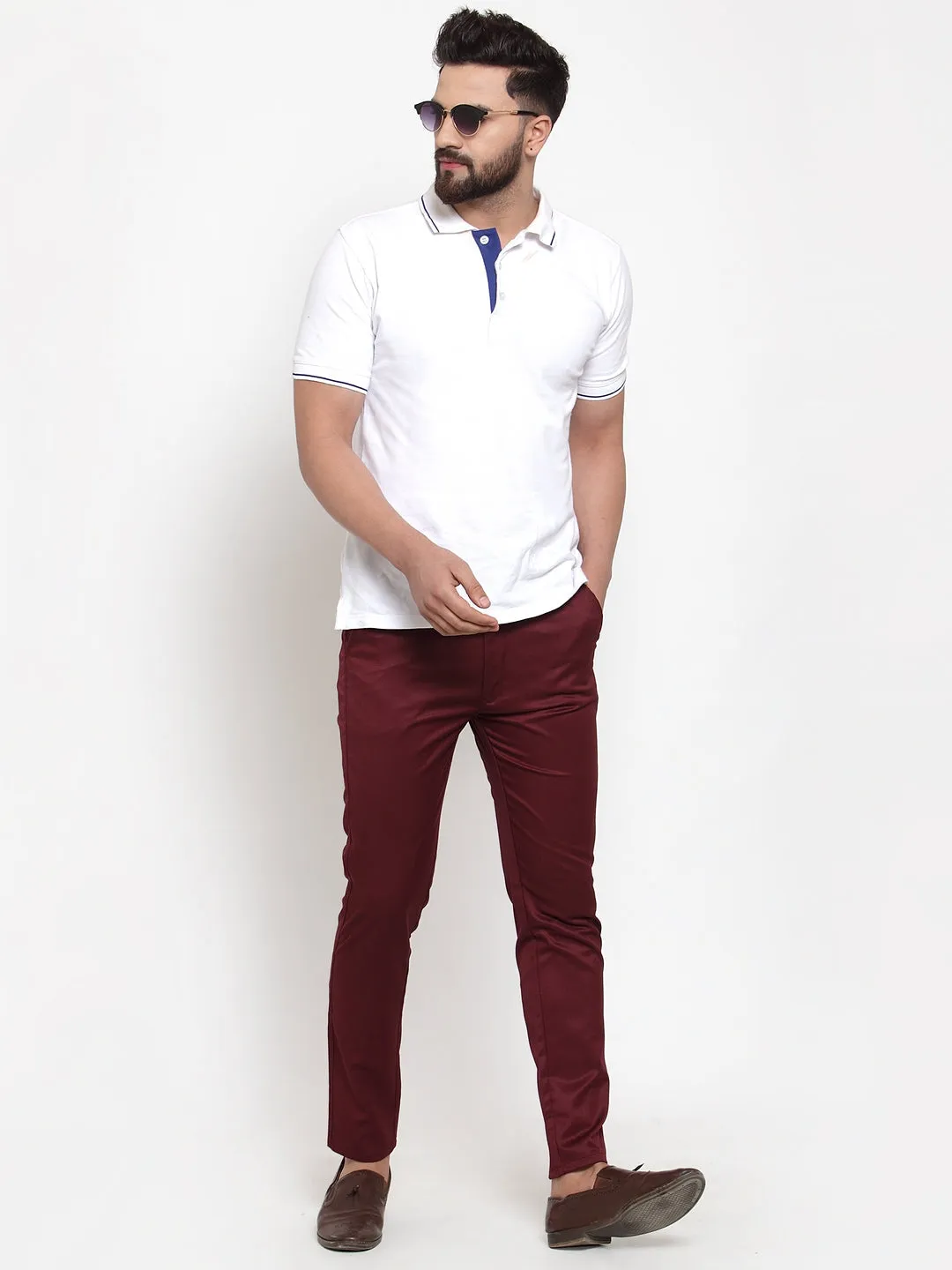 Men's Maroon Solid Formal Trousers ( FGP 253Maroon ) - Jainish
