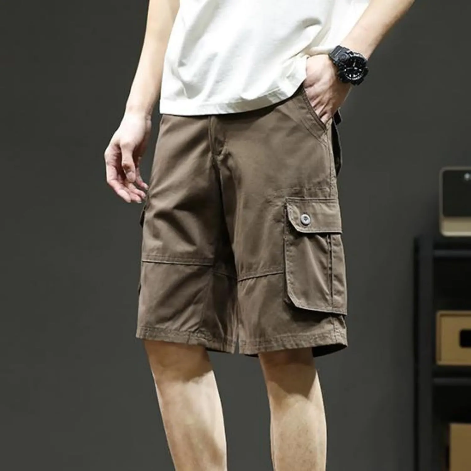 Men's Multiple Pockets Shorts Casual Cargo Shorts Drawstring Shorts Elastic Waist Shorts Plus Size Tactical Shorts
