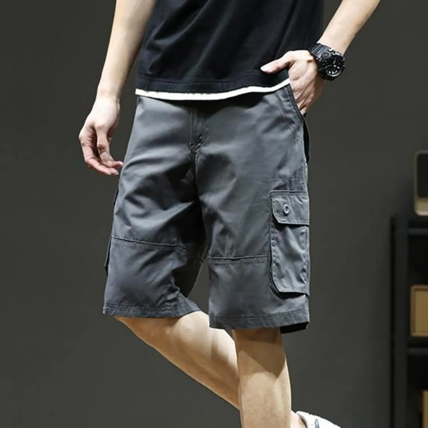 Men's Multiple Pockets Shorts Casual Cargo Shorts Drawstring Shorts Elastic Waist Shorts Plus Size Tactical Shorts