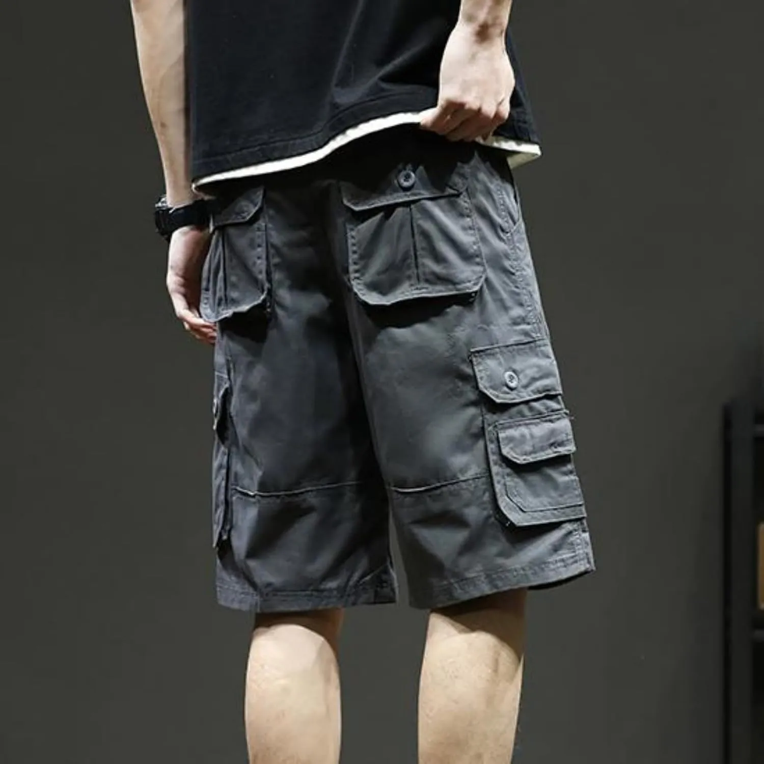 Men's Multiple Pockets Shorts Casual Cargo Shorts Drawstring Shorts Elastic Waist Shorts Plus Size Tactical Shorts