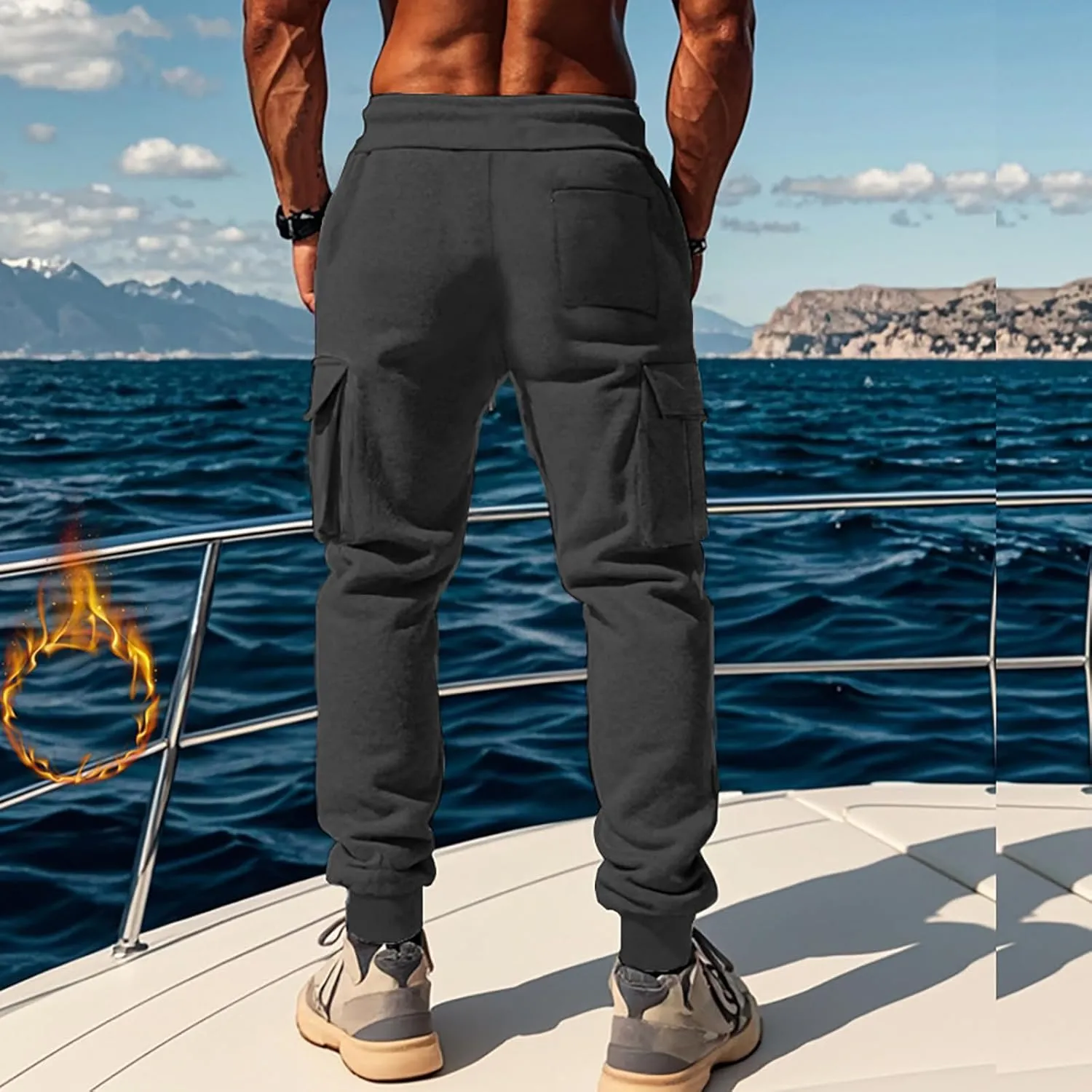 Men's Overalls Elastic Waist Drawstring Multi Pocket Casual Pants Hiking Pants Cotton Twill Sport Pant