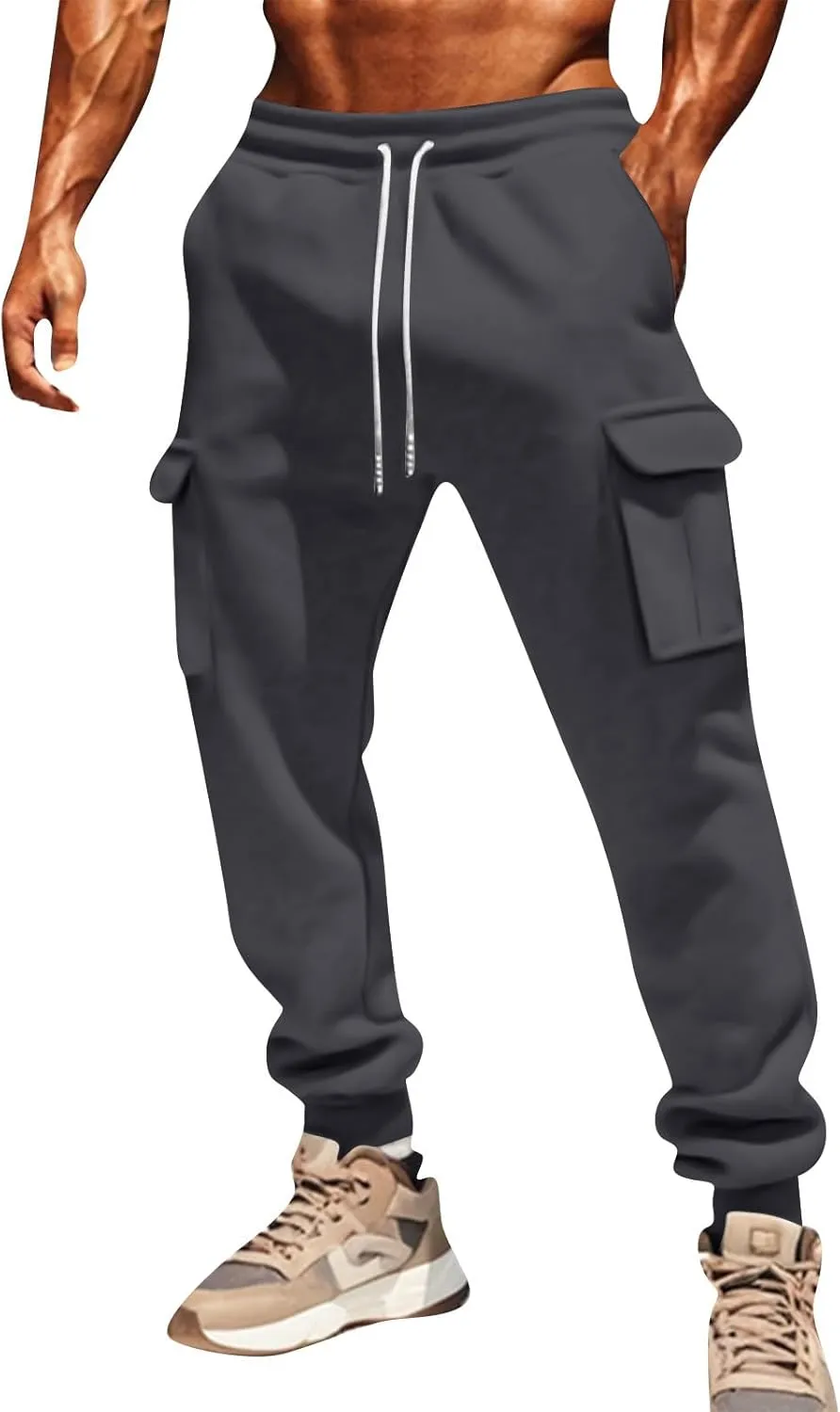 Men's Overalls Elastic Waist Drawstring Multi Pocket Casual Pants Hiking Pants Cotton Twill Sport Pant