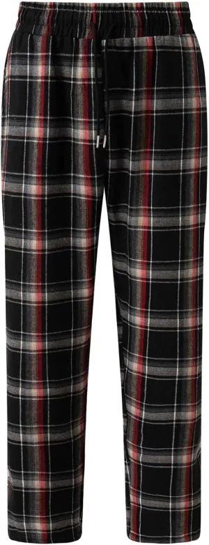 Men's Plaid Sweatpants Elastic Waist Lounge Bottoms Trousers Soft Comfy Sportswear Pants with Pocket and Drawstring
