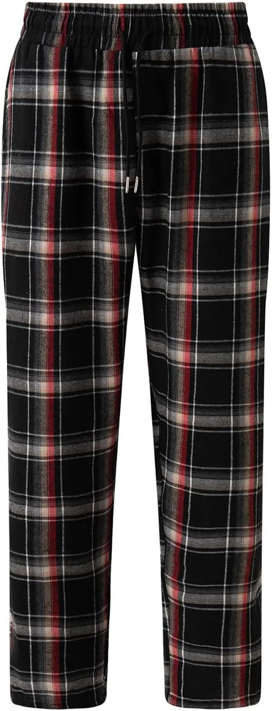 Men's Plaid Sweatpants Elastic Waist Lounge Bottoms Trousers Soft Comfy Sportswear Pants with Pocket and Drawstring
