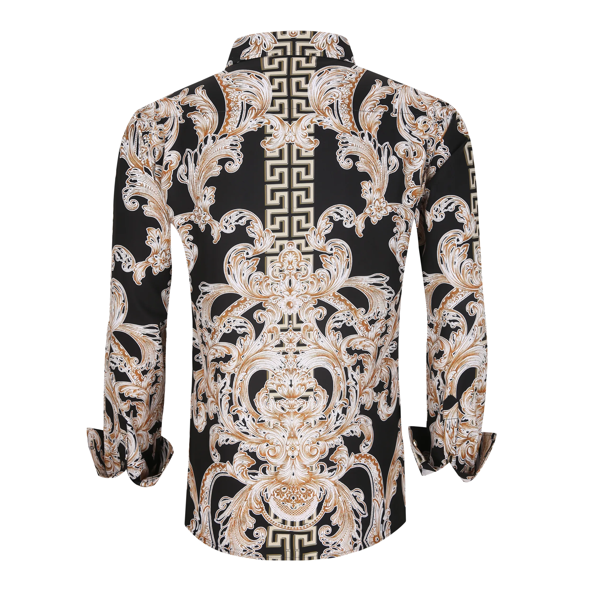 Men's PREMIERE Black Gold Paisley Tribal Floral Long Sleeve Button Down Dress Shirt