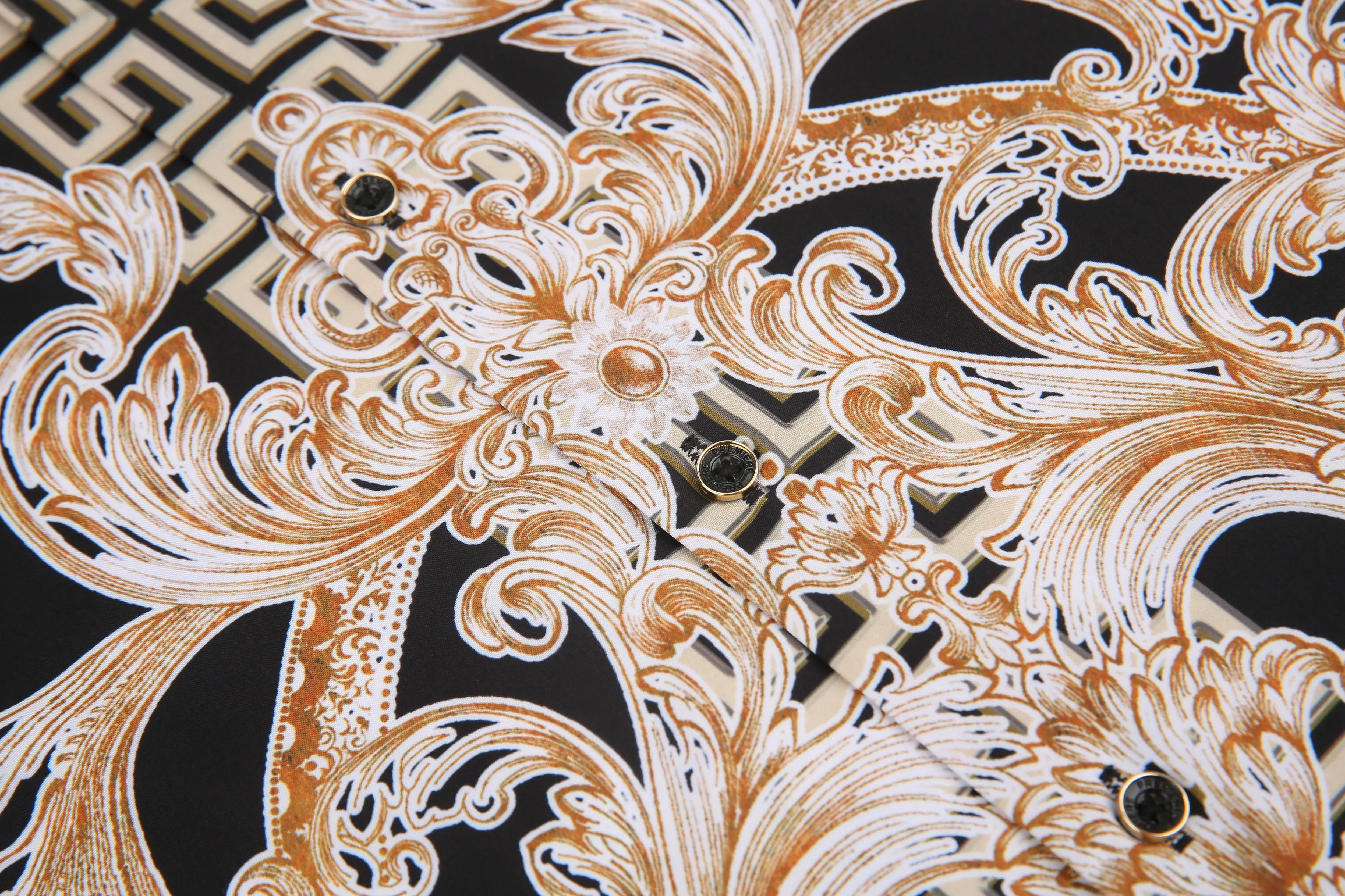 Men's PREMIERE Black Gold Paisley Tribal Floral Long Sleeve Button Down Dress Shirt