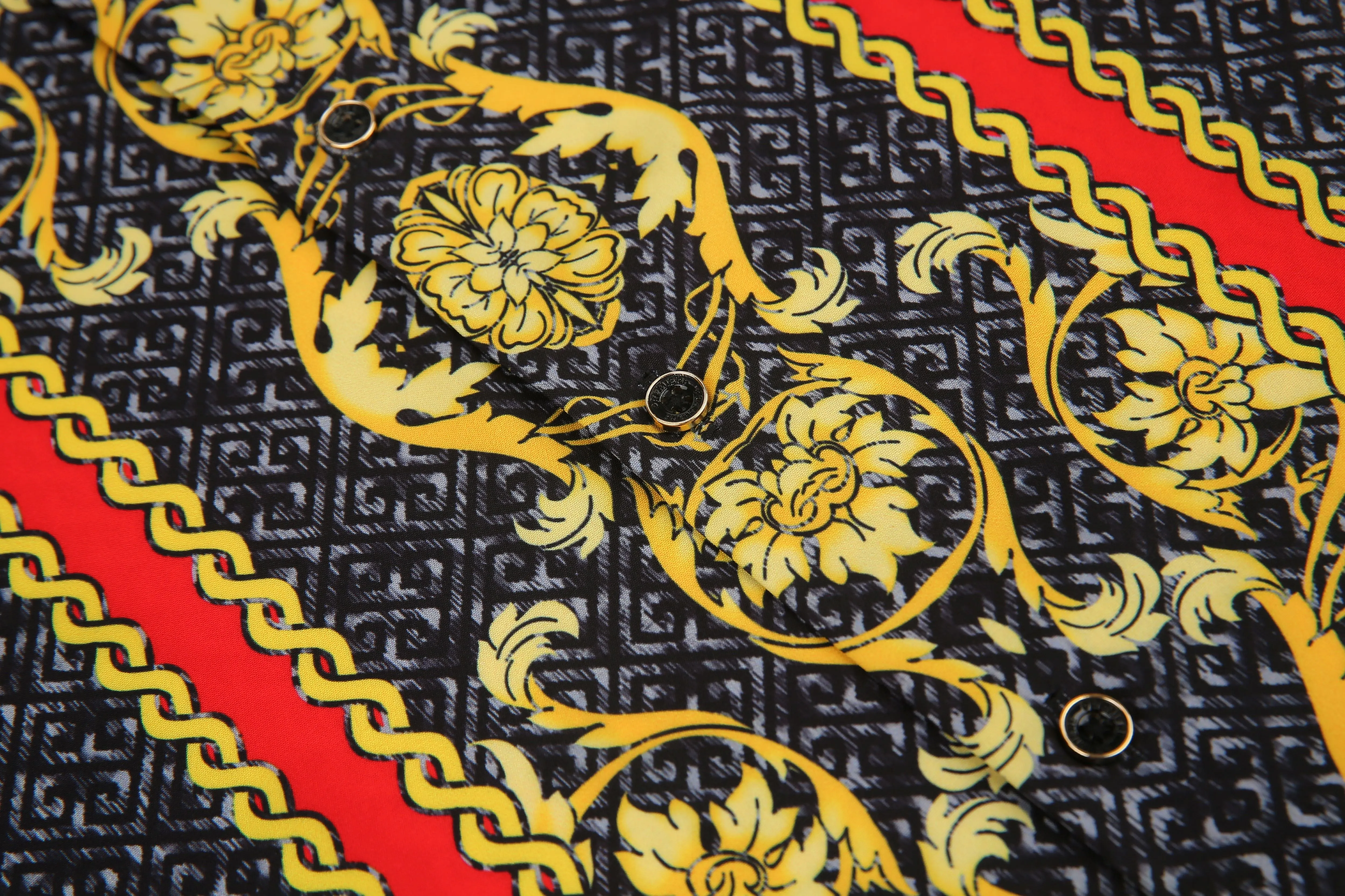 Men's PREMIERE Red Black Grey Gold Floral Tribal Paisley Long Sleeve Button Down Dress Shirt