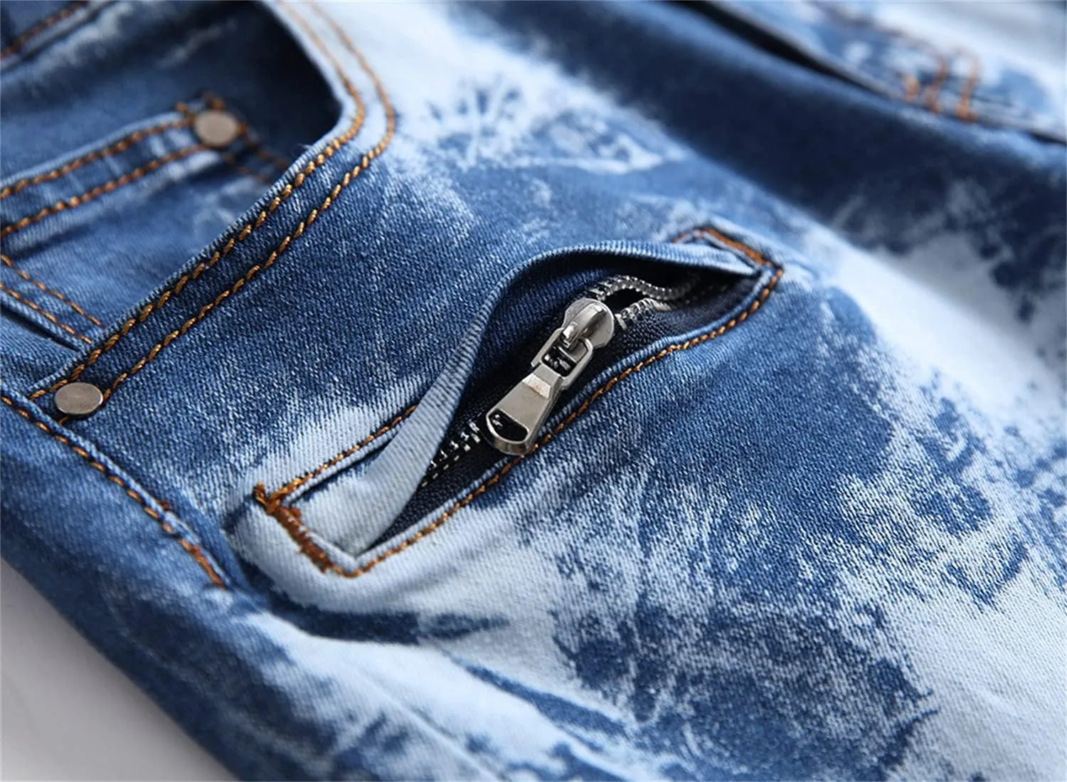 Men's Ripped Distressed Denim Shorts Wrinkle Moto Denim Shorts Zipper Pants Slim Fit Shorts with Pockets
