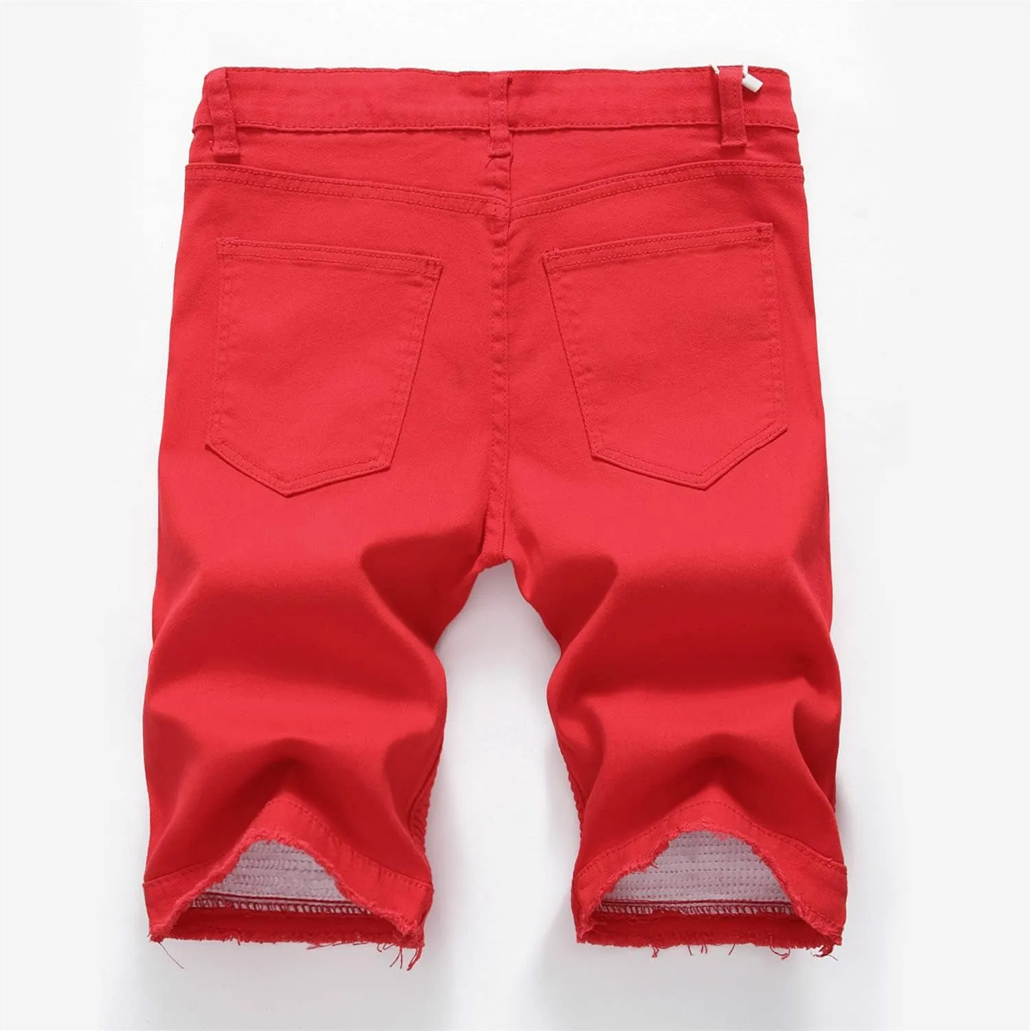 Men's Ripped Distressed Denim Shorts Wrinkle Moto Denim Shorts Zipper Pants Slim Fit Shorts with Pockets