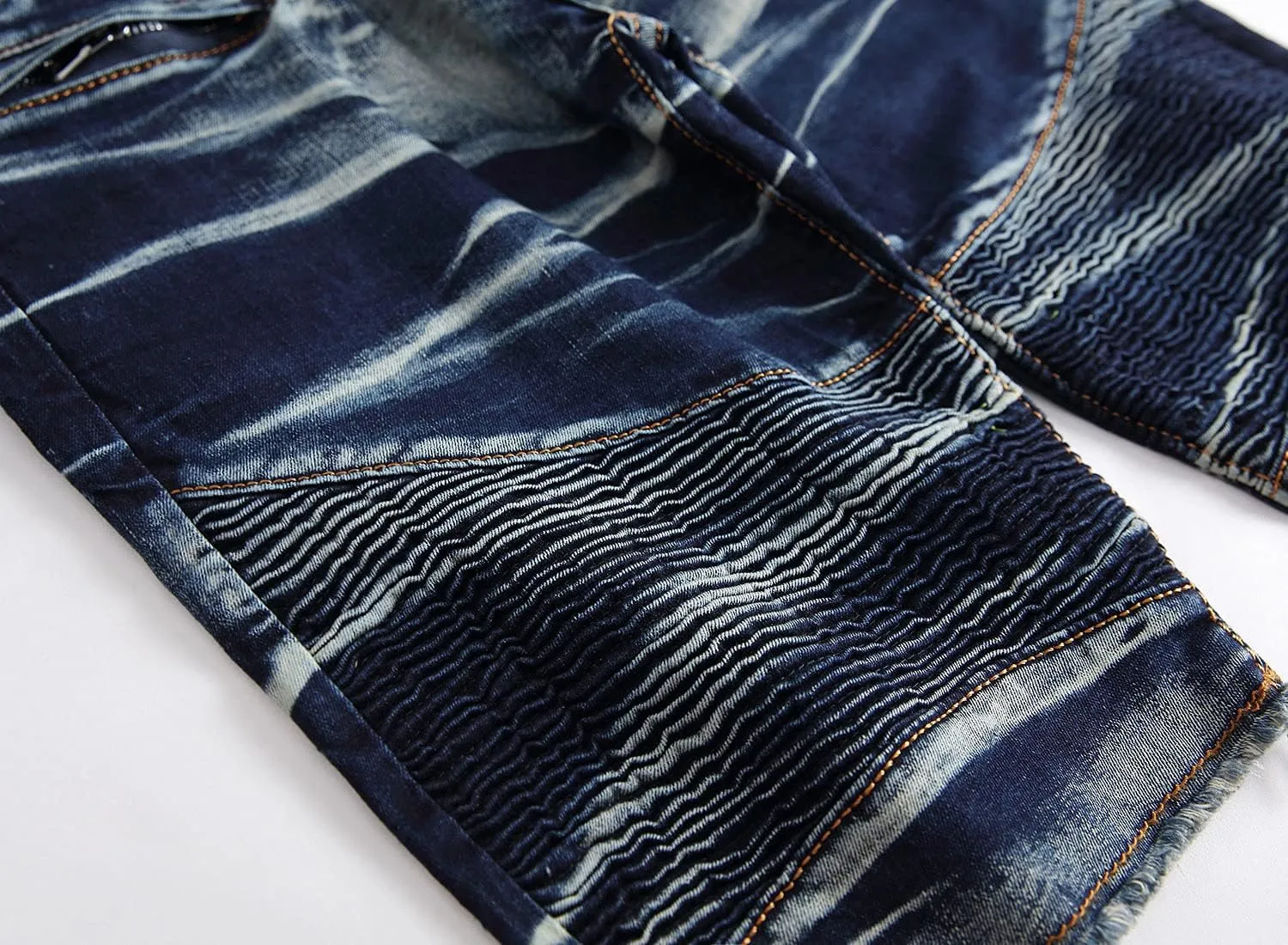 Men's Ripped Distressed Denim Shorts Wrinkle Moto Denim Shorts Zipper Pants Slim Fit Shorts with Pockets