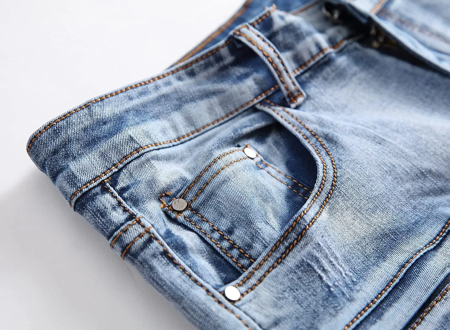 Men's Ripped Distressed Denim Shorts Wrinkle Moto Denim Shorts Zipper Pants Slim Fit Shorts with Pockets