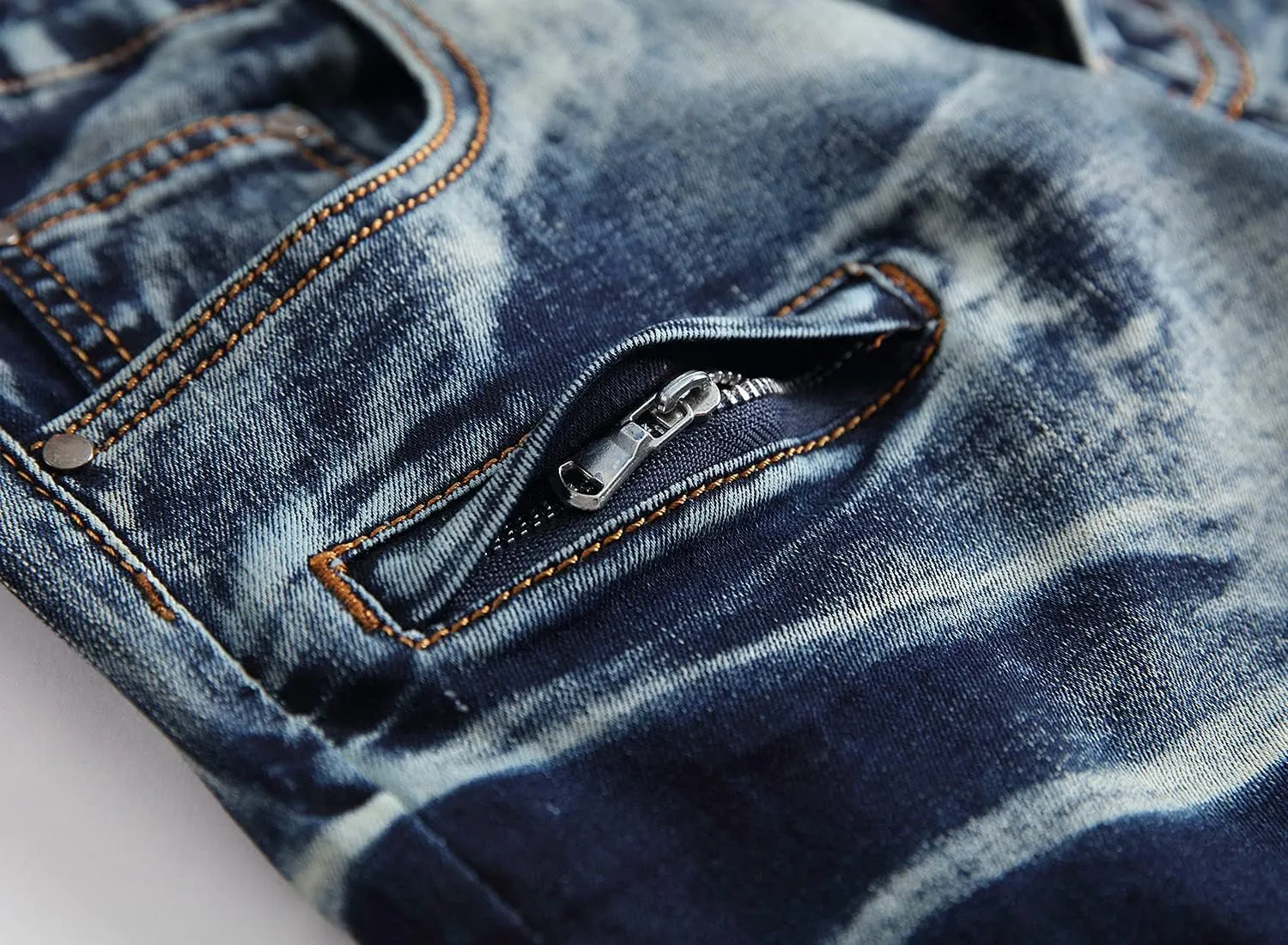 Men's Ripped Distressed Denim Shorts Wrinkle Moto Denim Shorts Zipper Pants Slim Fit Shorts with Pockets