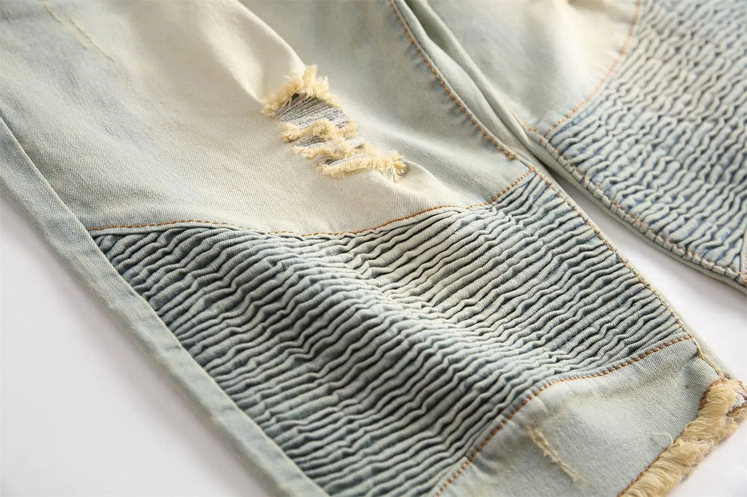Men's Ripped Distressed Denim Shorts Wrinkle Moto Denim Shorts Zipper Pants Slim Fit Shorts with Pockets