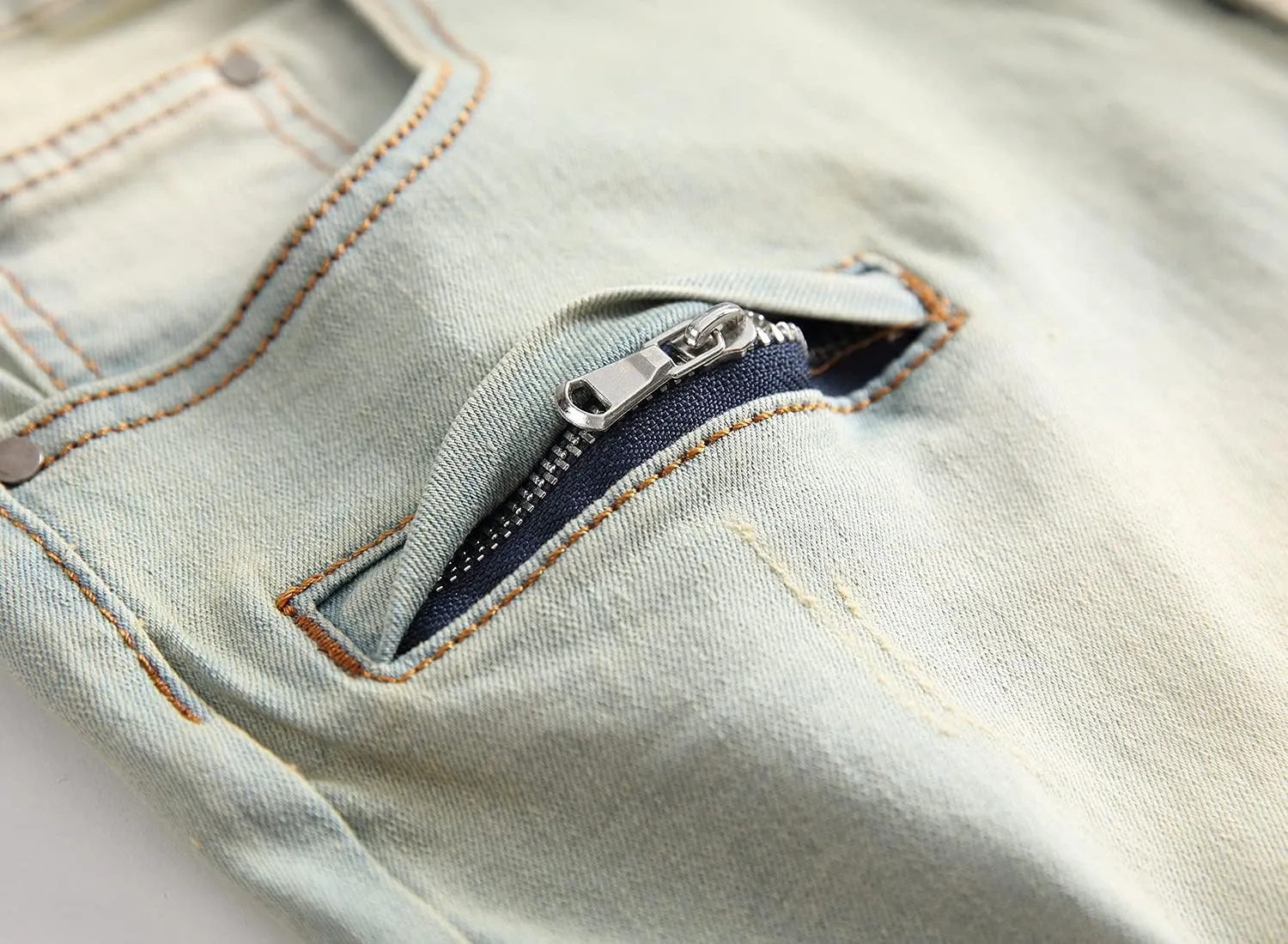 Men's Ripped Distressed Denim Shorts Wrinkle Moto Denim Shorts Zipper Pants Slim Fit Shorts with Pockets