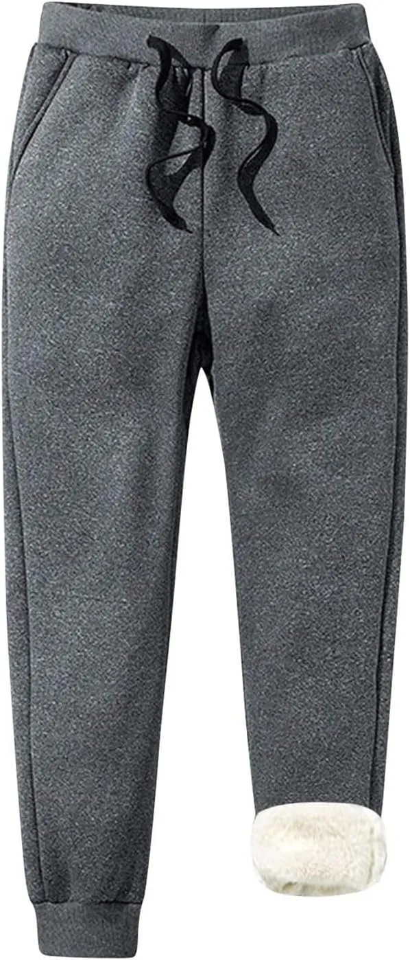 Men's Sweatpants Fleece Active Athletic Workout Jogger with Zipper Pocket and Drawstring Warm Fleece Lined Pants