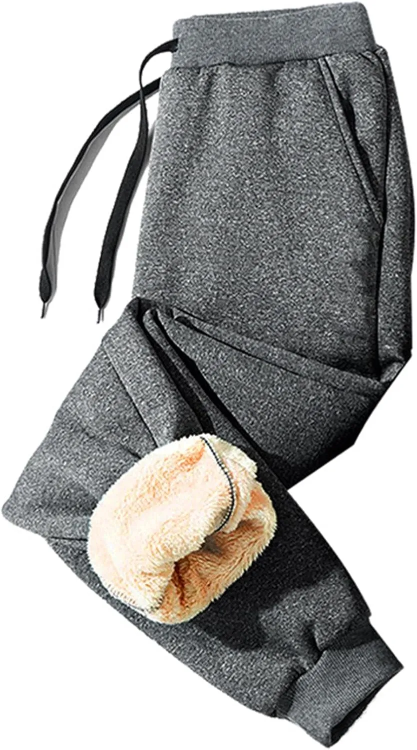 Men's Sweatpants Fleece Active Athletic Workout Jogger with Zipper Pocket and Drawstring Warm Fleece Lined Pants
