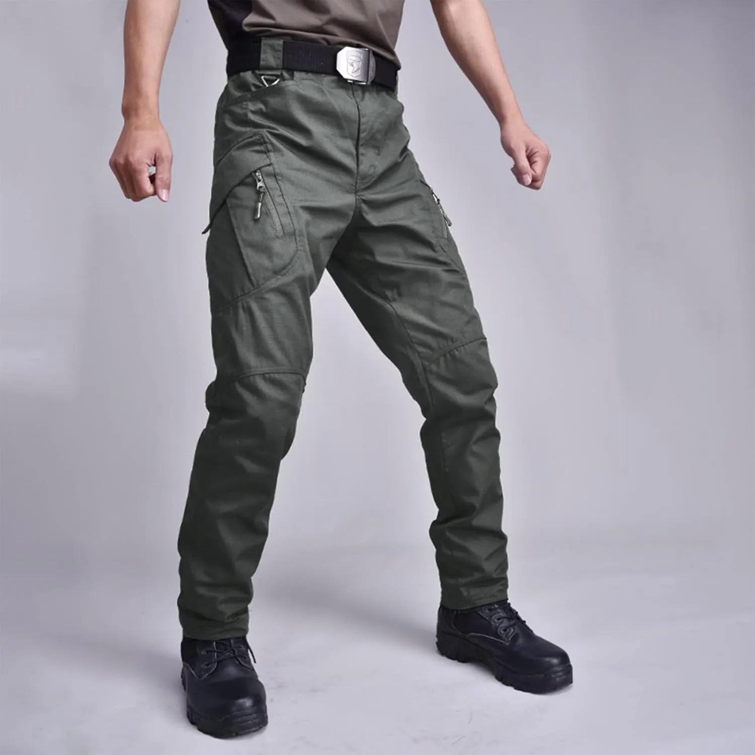 Mens Tactical Waterproof Pants Relaxed Fit Work Hiking Multi Pockets Flex Camo Cargo Trousers