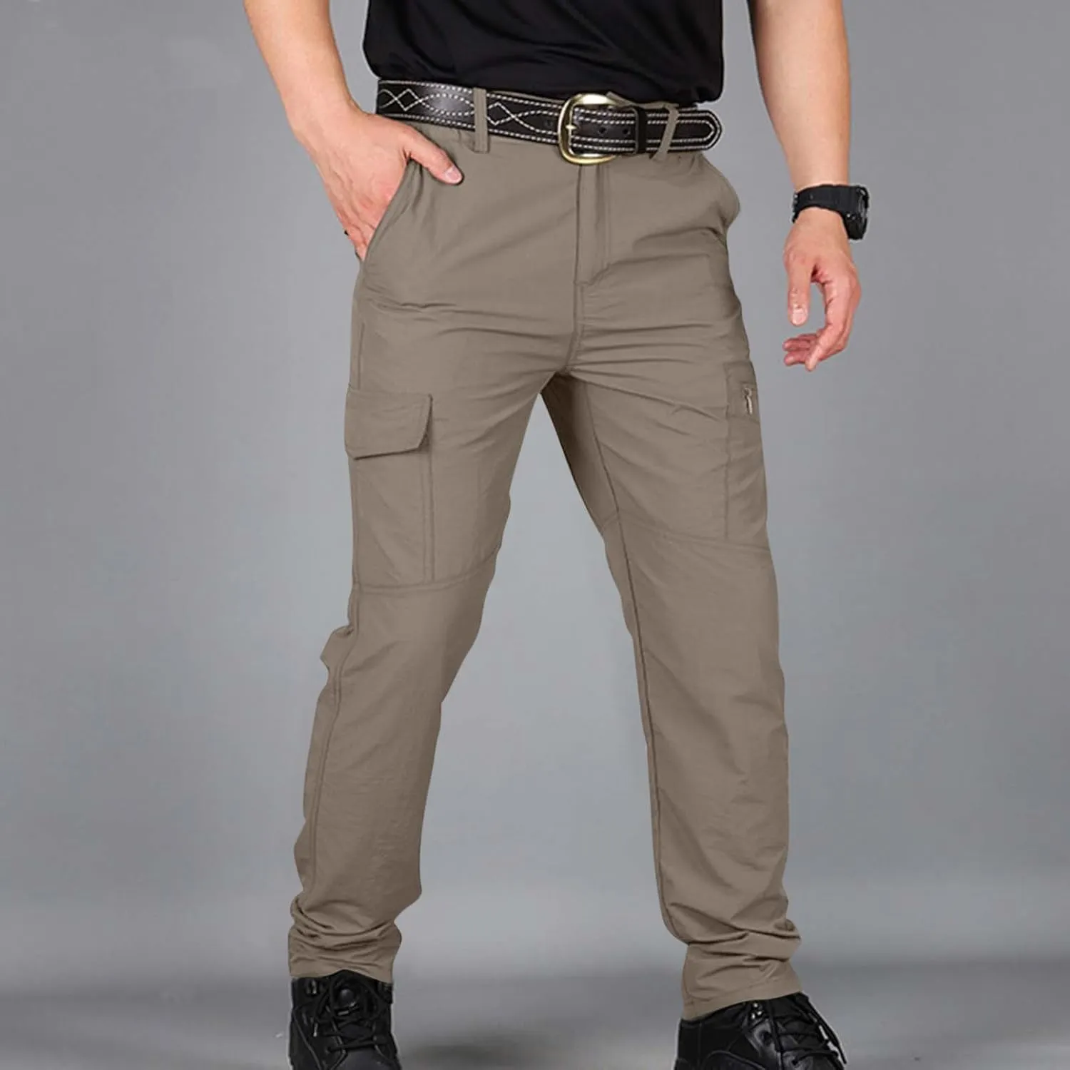 Mens Tactical Waterproof Pants Relaxed Fit Work Hiking Multi Pockets Flex Camo Cargo Trousers