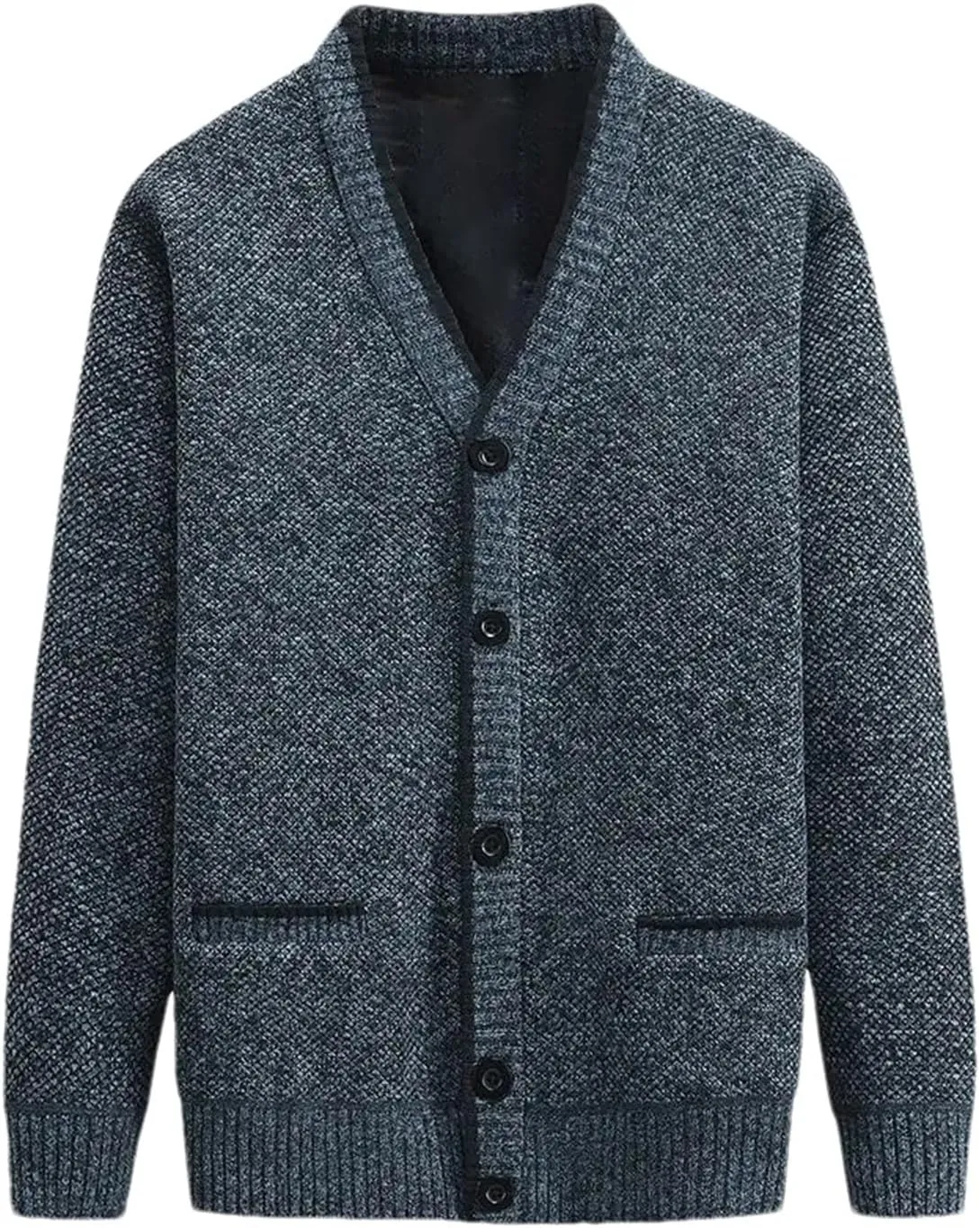 Men's V Neck Cardigan Sweaters Black Thick Slim Fit Button Down Knitted Sweater Coats with Pocket