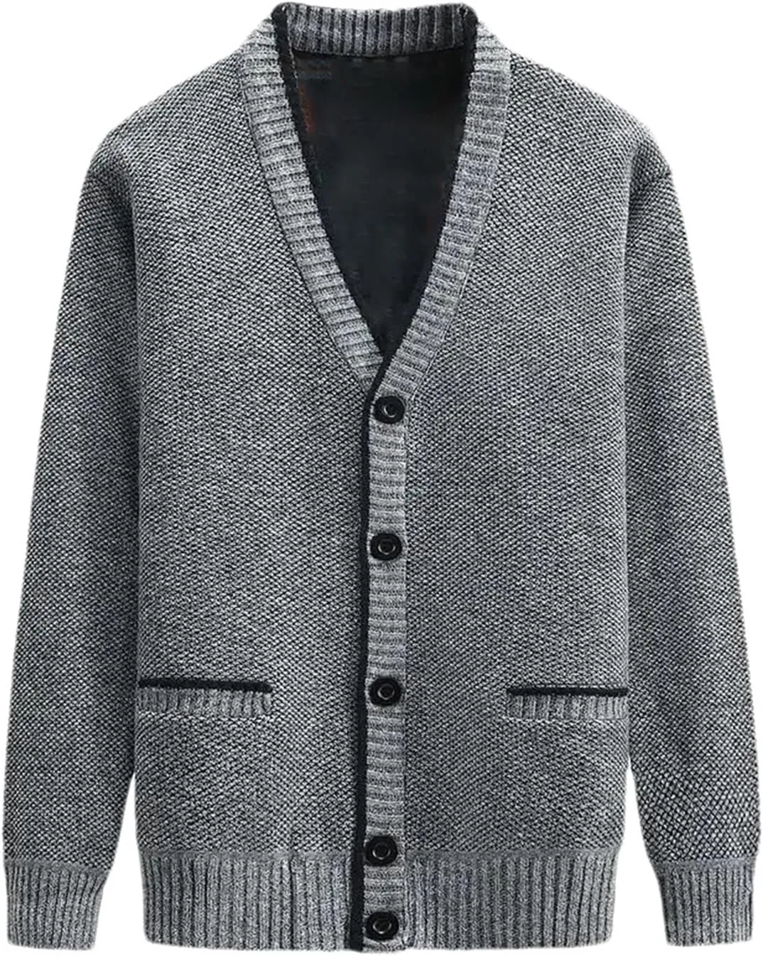 Men's V Neck Cardigan Sweaters Black Thick Slim Fit Button Down Knitted Sweater Coats with Pocket