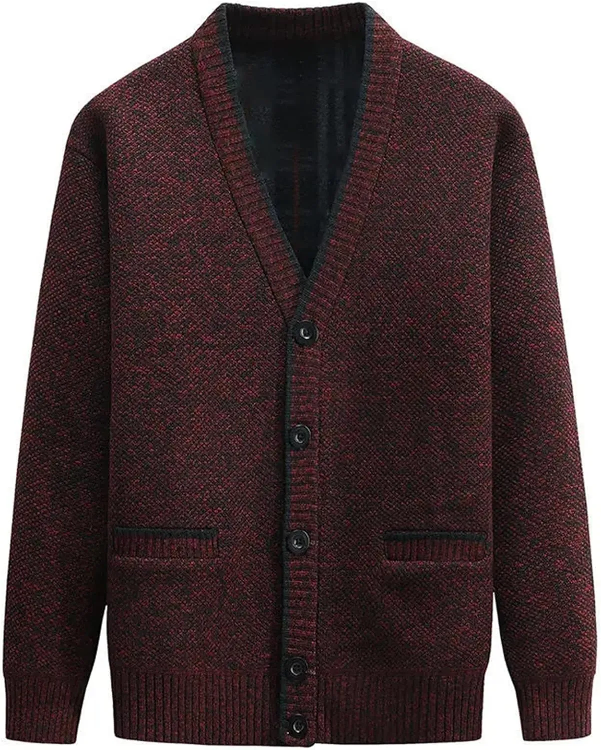 Men's V Neck Cardigan Sweaters Black Thick Slim Fit Button Down Knitted Sweater Coats with Pocket