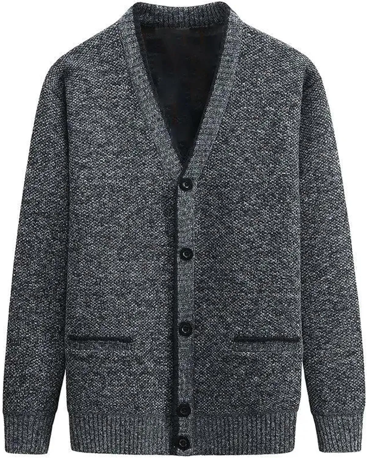 Men's V Neck Cardigan Sweaters Black Thick Slim Fit Button Down Knitted Sweater Coats with Pocket