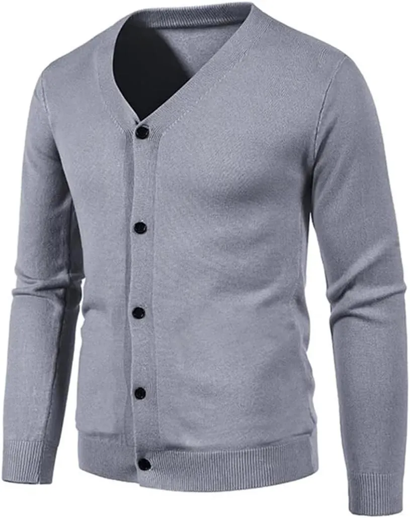 Men's V Neck Sweatercoat Autumn Knitted Slim Fit Solid Color Cardigan Long Sleeve Knitwear Korean Style Sweater