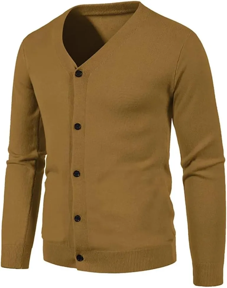 Men's V Neck Sweatercoat Autumn Knitted Slim Fit Solid Color Cardigan Long Sleeve Knitwear Korean Style Sweater