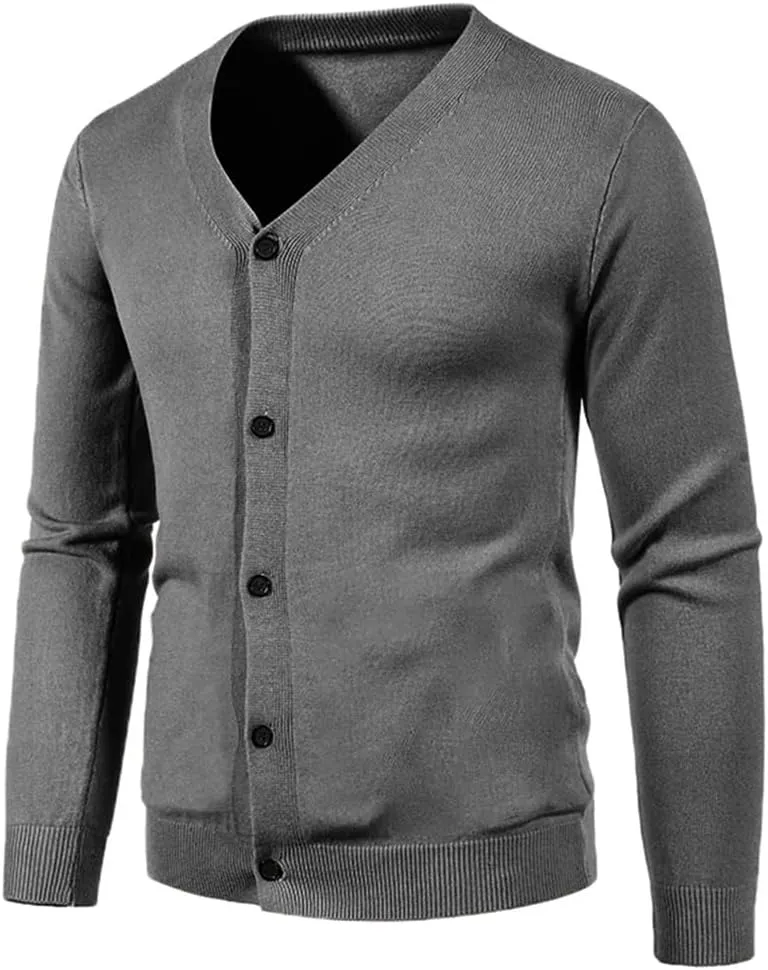 Men's V Neck Sweatercoat Autumn Knitted Slim Fit Solid Color Cardigan Long Sleeve Knitwear Korean Style Sweater