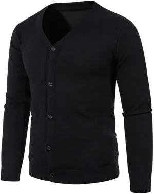 Men's V Neck Sweatercoat Autumn Knitted Slim Fit Solid Color Cardigan Long Sleeve Knitwear Korean Style Sweater