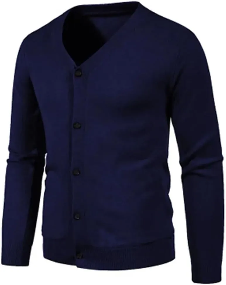 Men's V Neck Sweatercoat Autumn Knitted Slim Fit Solid Color Cardigan Long Sleeve Knitwear Korean Style Sweater