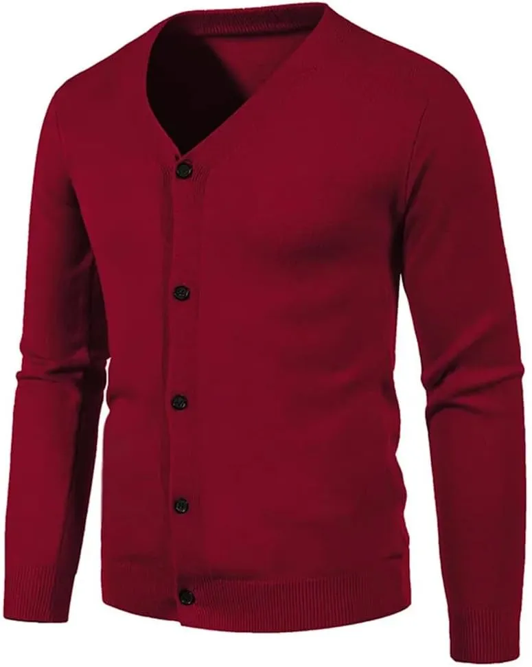 Men's V Neck Sweatercoat Autumn Knitted Slim Fit Solid Color Cardigan Long Sleeve Knitwear Korean Style Sweater