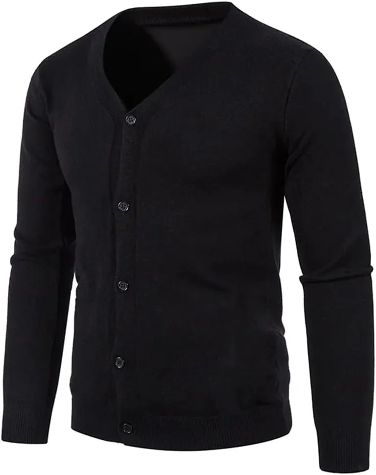 Men's V Neck Sweatercoat Autumn Knitted Slim Fit Solid Color Cardigan Long Sleeve Knitwear Korean Style Sweater