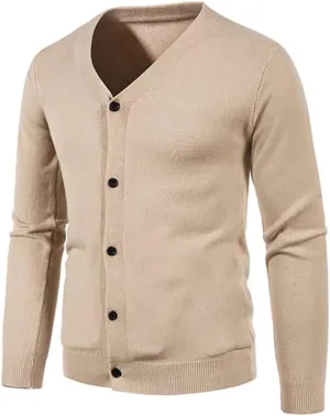 Men's V Neck Sweatercoat Autumn Knitted Slim Fit Solid Color Cardigan Long Sleeve Knitwear Korean Style Sweater
