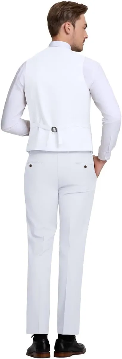 Mens Vest Pants Suits Set 2 Pieces Slim Fit Groomsmen Suit for Men Formal