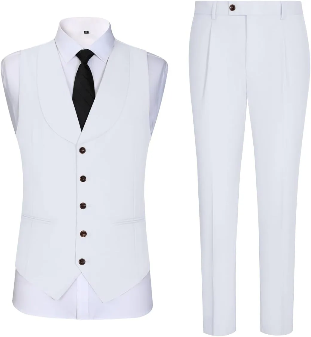 Mens Vest Pants Suits Set 2 Pieces Slim Fit Groomsmen Suit for Men Formal