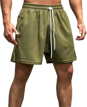 Men's Waffle Athletic Shorts Elastic Waist Drawstring Shorts Summer Baggy Sweat Shorts Lounge Jogger Shorts