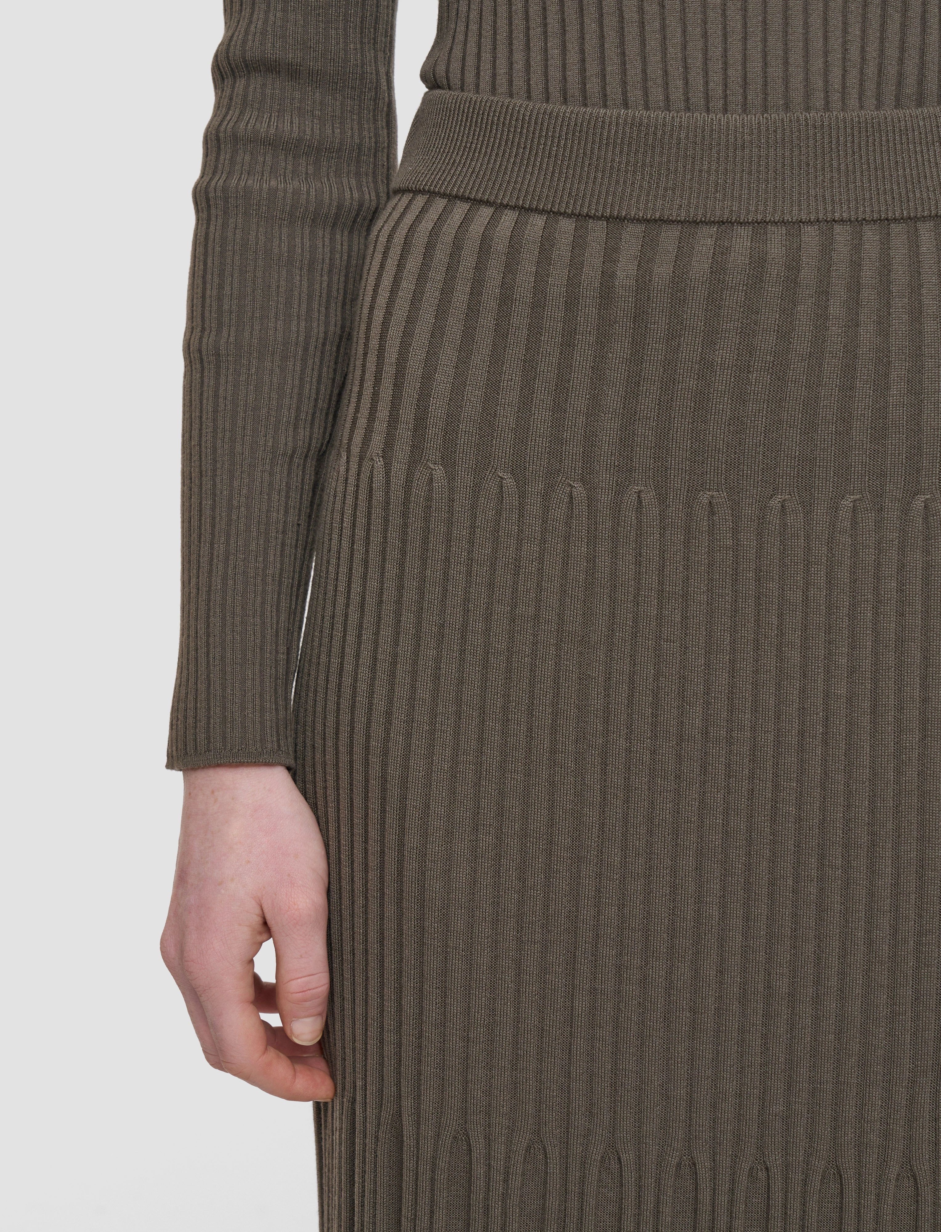 ribbed texture flared silhouette Merino Rib Knit Skirt