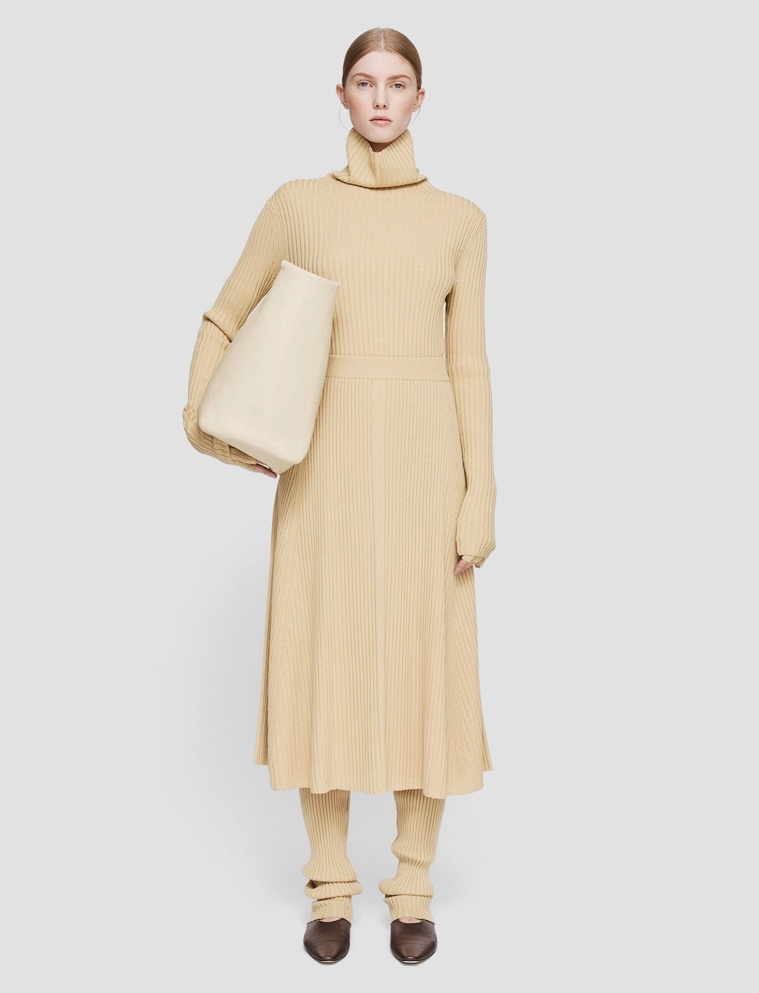 Merino Silk Rib Skirt Contrast Stitching