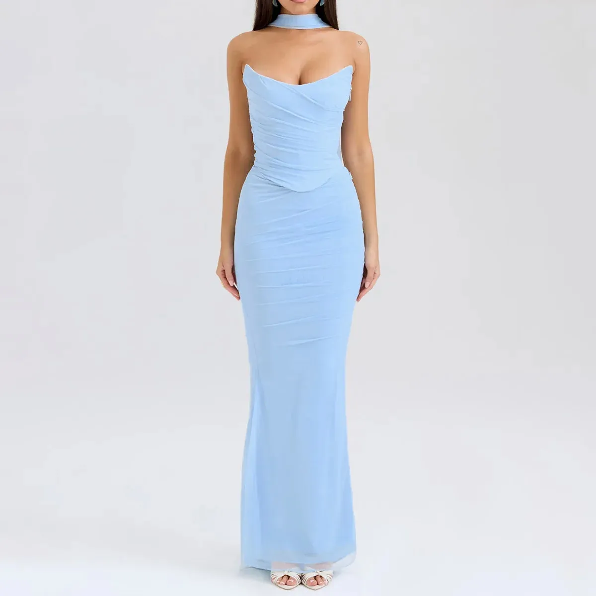 Mesh Corset And Midi Skirt Two Piece Set