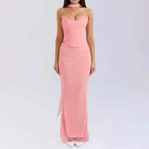 Mesh Corset And Midi Skirt Two Piece Set