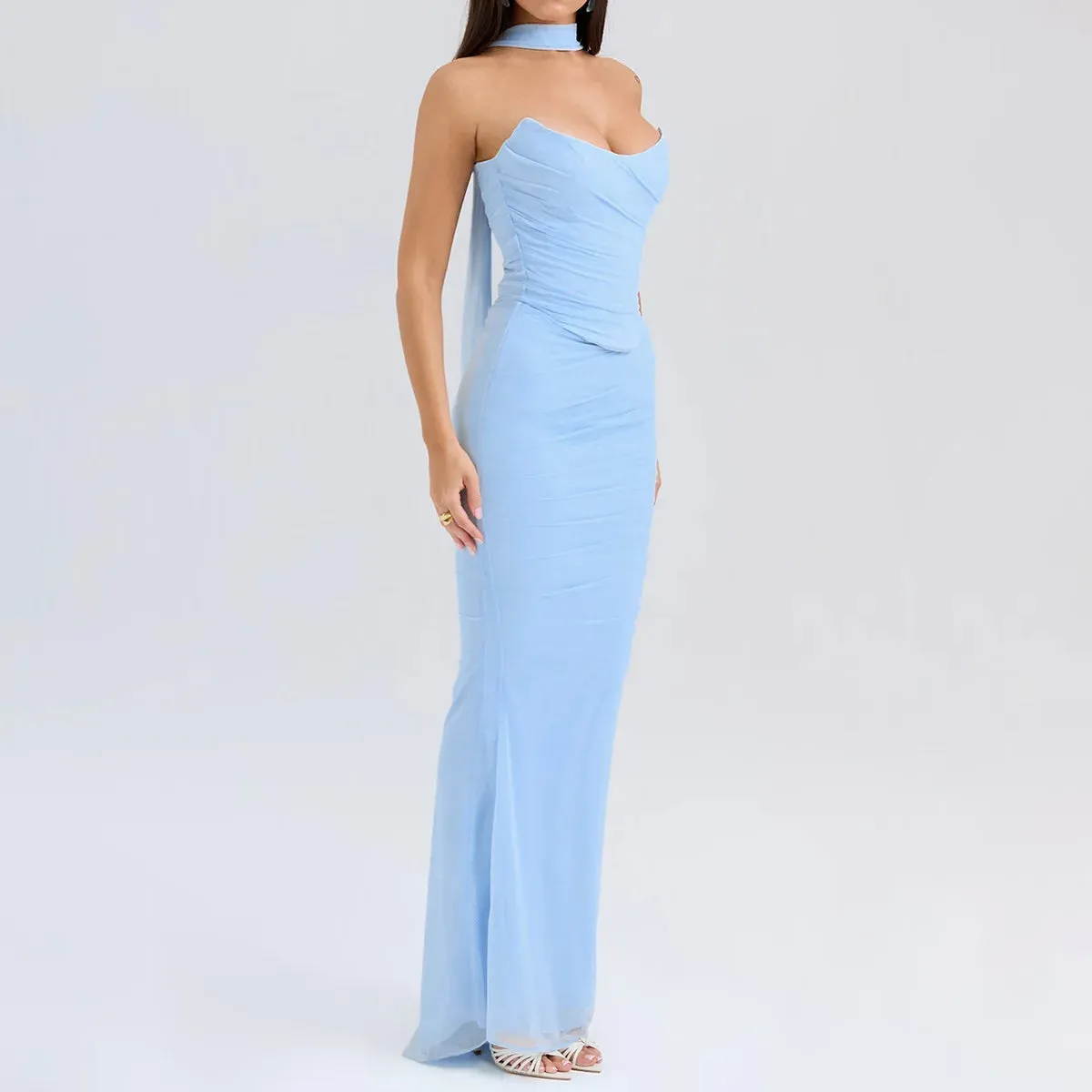Mesh Corset And Midi Skirt Two Piece Set