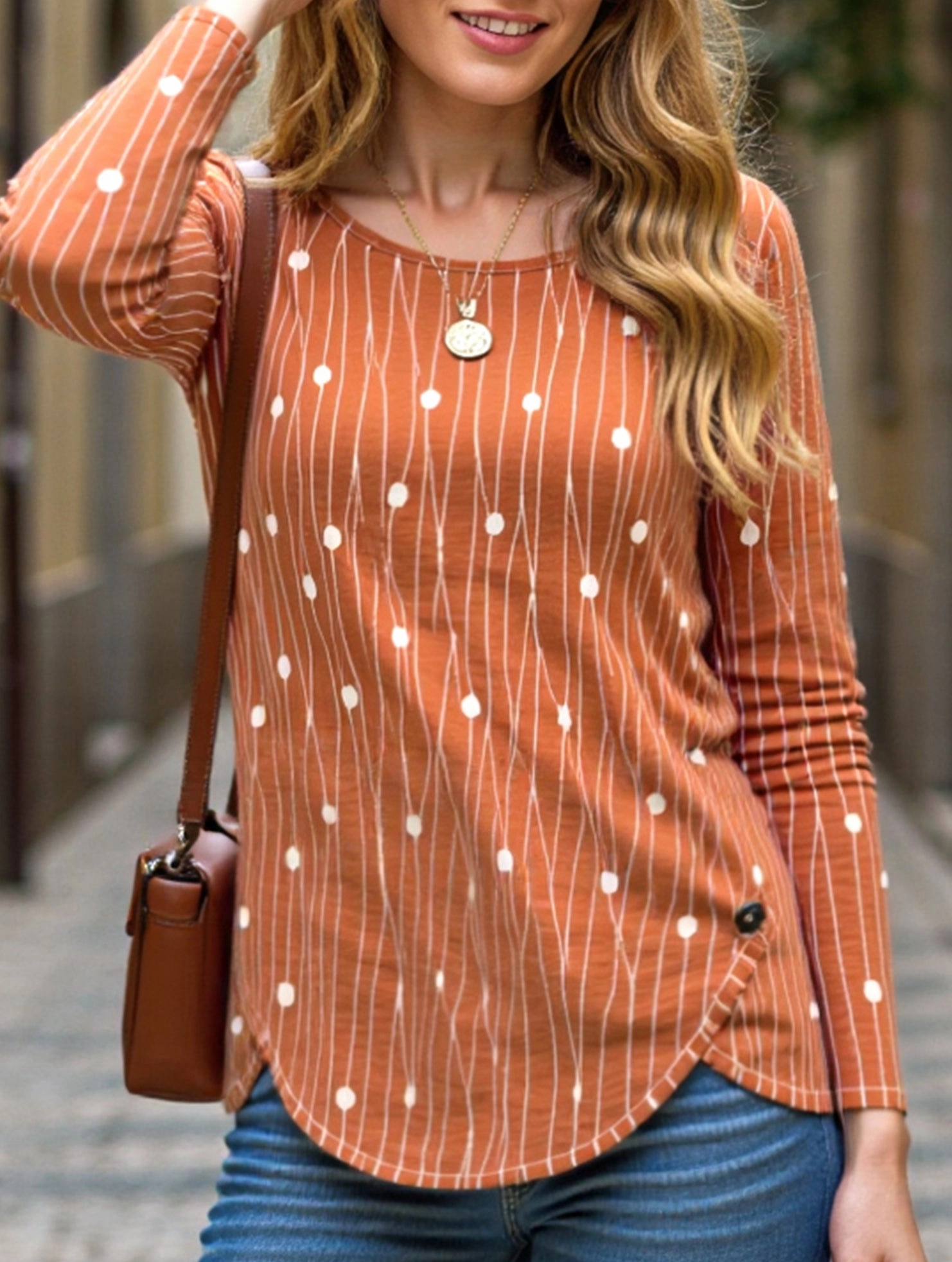 Round neck long sleeve loose pullover shirt Silicone Print Detail MinimalistSilhouette