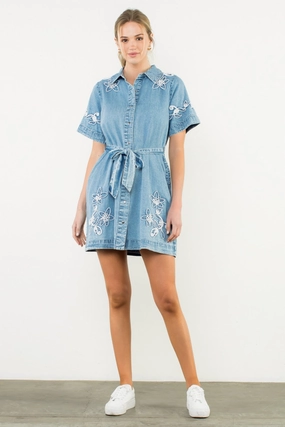 JAYDEN DENIM MINI DRESS button detail