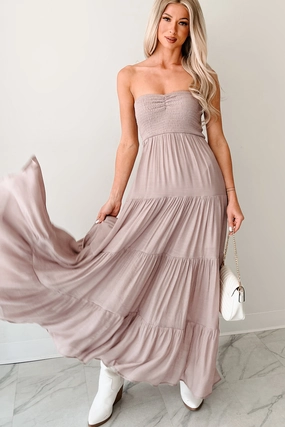 Daily Casual Trading Smiles Strapless Tiered Maxi Dress (Dark Mauve)