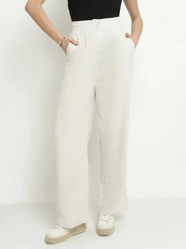 Mettle Women Striped Mid Raise Cotton Parallel Trousers