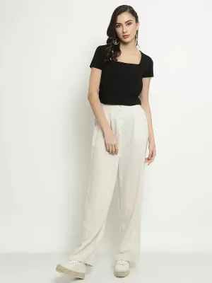 Mettle Women Striped Mid Raise Cotton Parallel Trousers