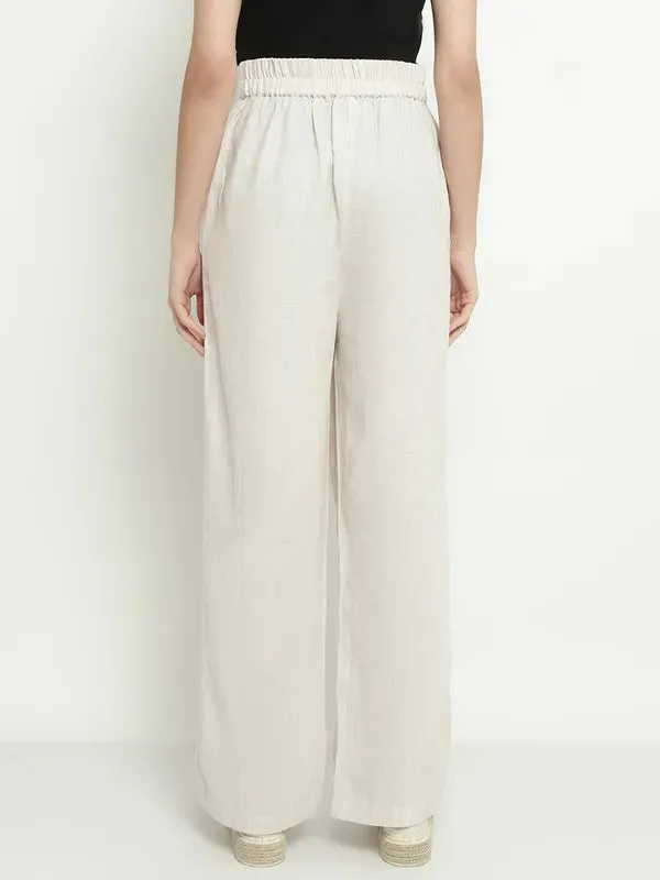 Mettle Women Striped Mid Raise Cotton Parallel Trousers