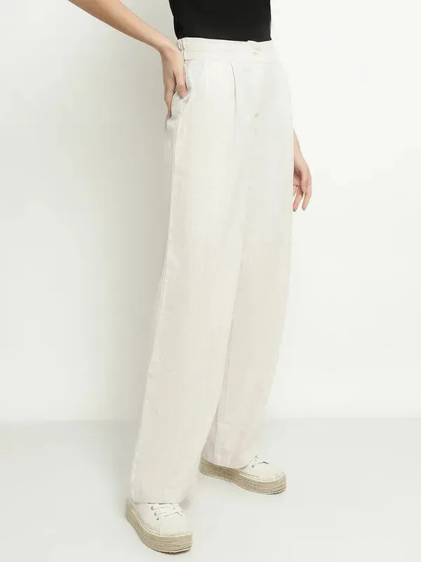Mettle Women Striped Mid Raise Cotton Parallel Trousers